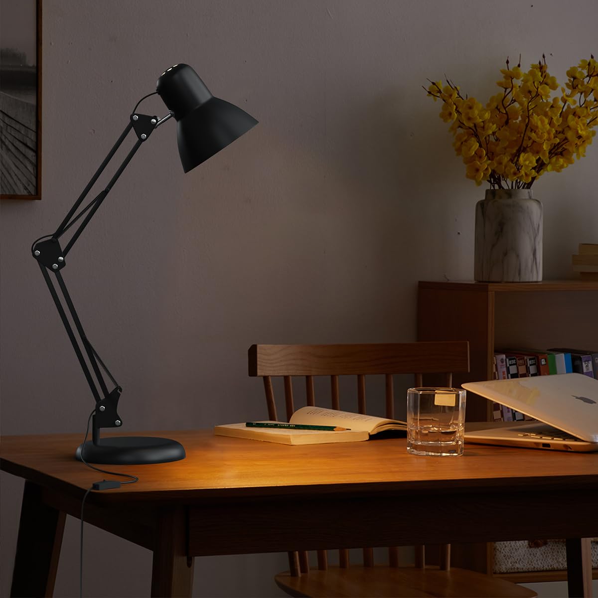 Longtoo Black Desk Lamp - Classic Swing Arm Clip Base Lamp - Dual Purpose Bright Eye Care Table Light With E27 Replaceable Bulb