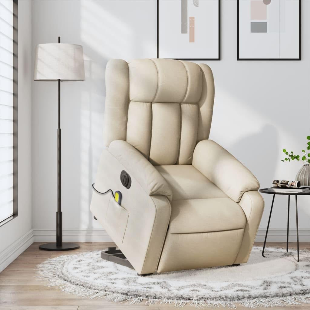 Poltrona Alzapersona Massaggiante Elettrica Crema in Tessuto,Poltrone Reclinabili per Soggiorno,Poltrona Alzapersona,Poltrona Relax-3205361