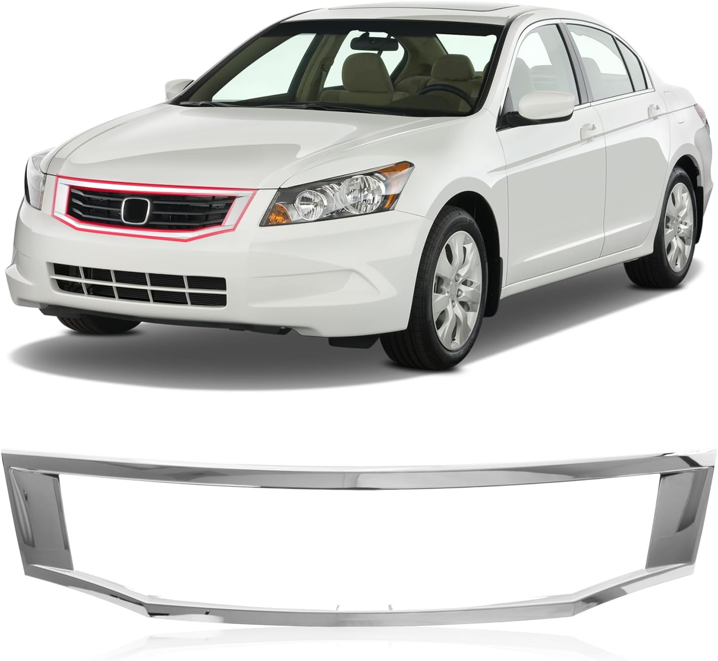 CarPartsDepot Front Grille Molding Surround Grill Trim Shell Chrome Compatible With 2008-2010 Honda Accord Sedan 4D 71126TA5A00 HO1202104