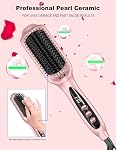 LANDOT Hair Straightening Brush Straightener - Negative Ion Ceramic Heated Hot Brush for Smooth & Frizz-Free Hair - Dual Voltage & 12 Temp Settings 250-450F fit All Hair Types - Rose Gold Flat Iron Comb