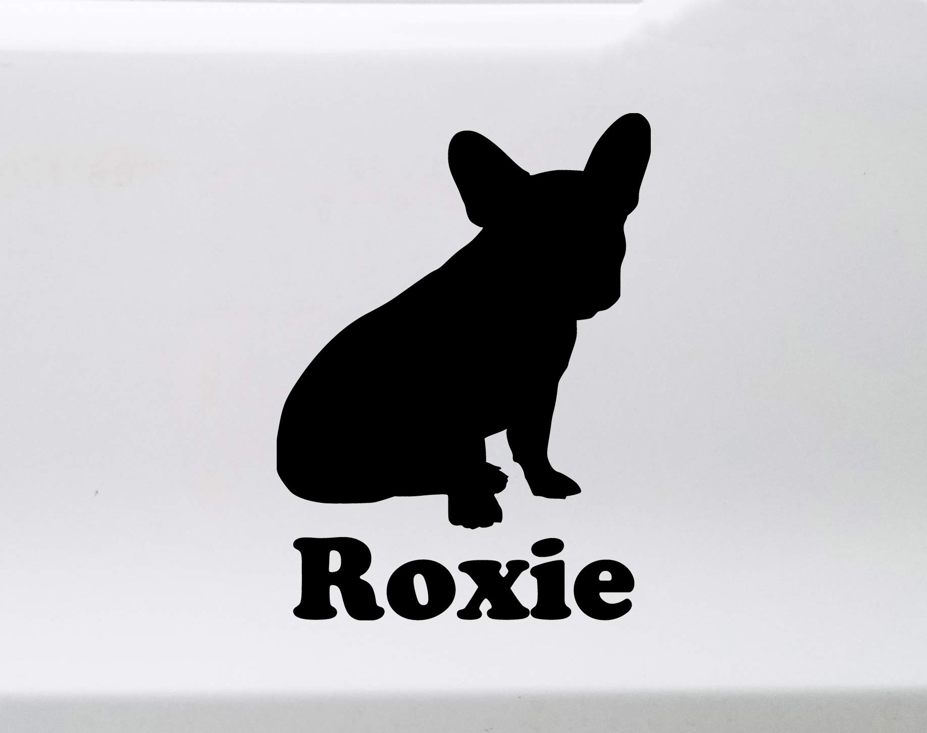 Brown - French Bulldog V2 with Personalized Name Vinyl Decal - Sitting Frenchie Dog Puppy - Die Cut Sticker - 3.5w x 4.5h inches
