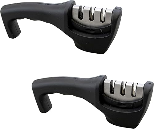 Miniatura 1 de Dependable Industries - Paquete de 2 afiladores de cuchillos de cocina de 3 etapas, herramienta profesional de afilado de acero de tungsteno para