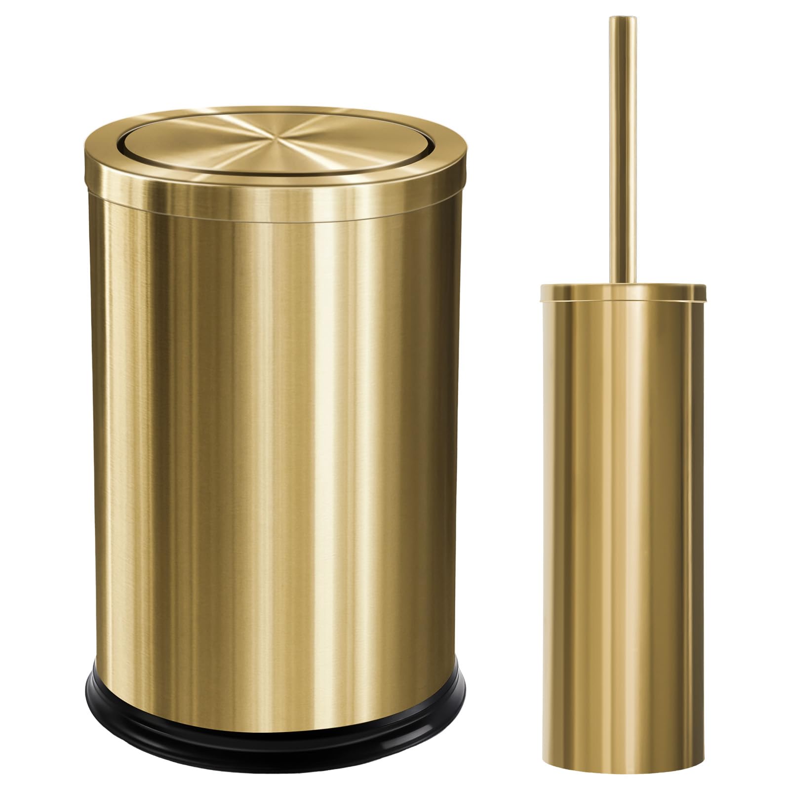 Photo 1 of **MISSING PARTS**Maxdot 2 Pcs 2.4 Gallon/9 L Gold Bathroom Trash Can with Flip Lid and Toilet Brush Set, Small Luxury Stainless Steel Garbage Trash Can Wastebasket Bin for Home Office Hotel Bathroom Bedroom Kitchen
