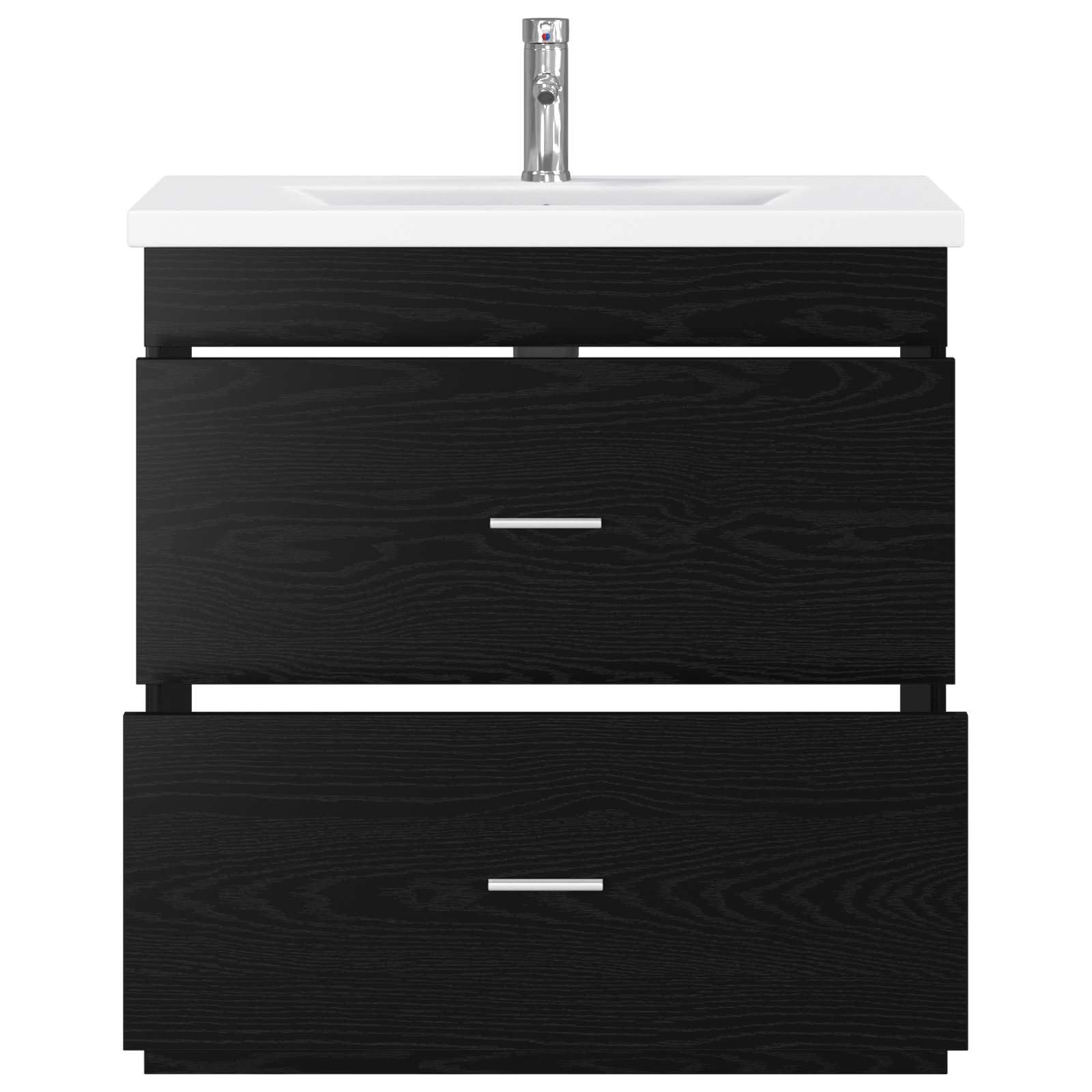 Badmöbel Set mit Waschbecken 2-teilig Schwarze Eiche 81 cm | Kompakter Waschplatz aus Holzwerkstoff mit 2 Schubladen für Ihr Bad, Gäste-WC oder modernen Wellnessbereich.