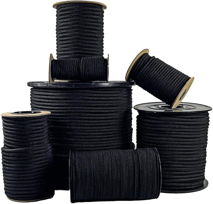 Diamond Grip Black Bungee Cord - 100% Stretch Elastic Cord and Absorbent Bungee Shock Cord for Camping, Kayak Deck, Crafting (1/8" x 10ft)