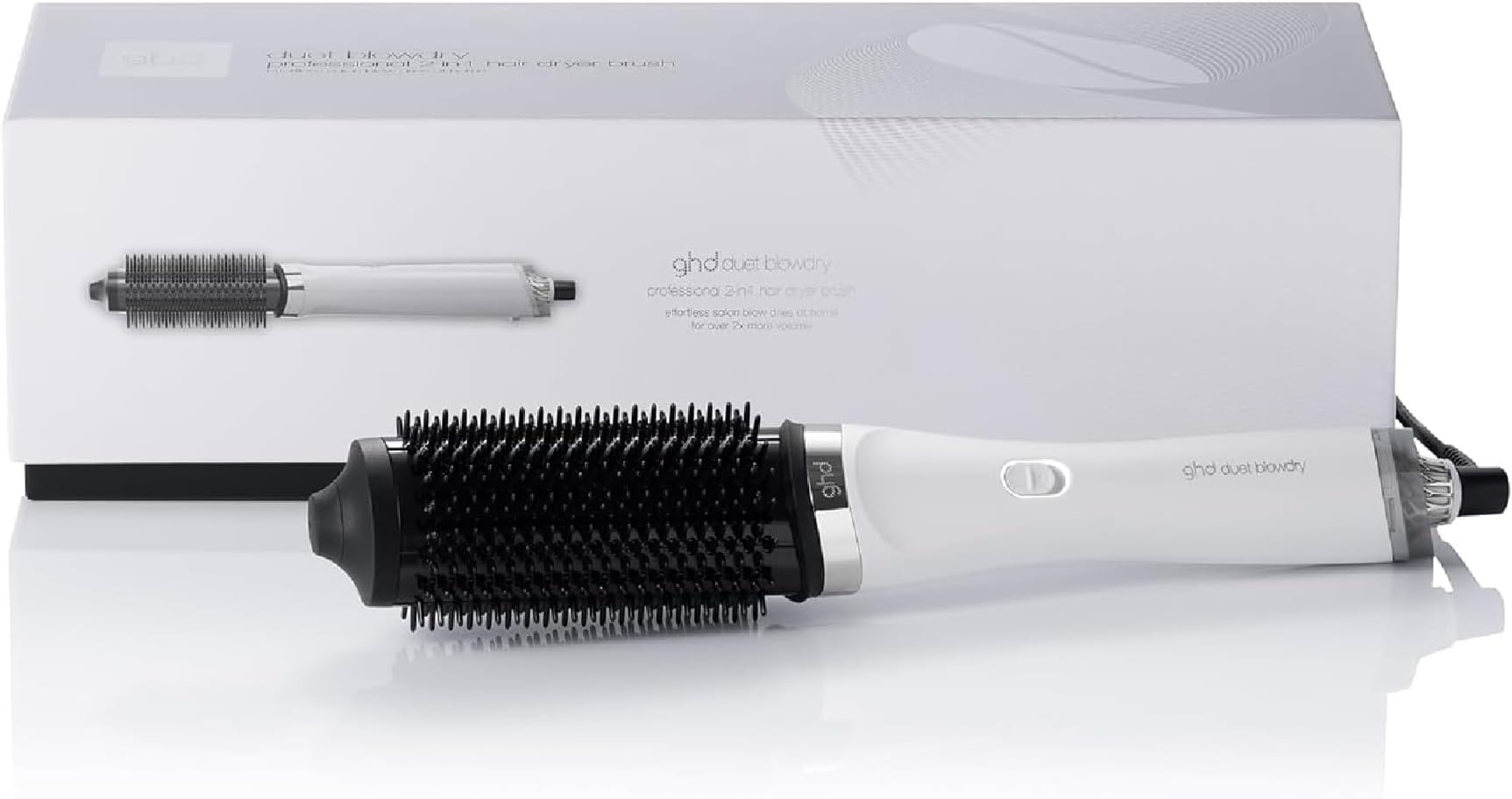 Duet Blowdry-Hair Dryer Brush-Wet to Blow Dried with No Heat Damage, 3X More Volume, 24hr Long Lasting Results, Blow Dry with No Fizz, 50% More Shine, Black/White (White)