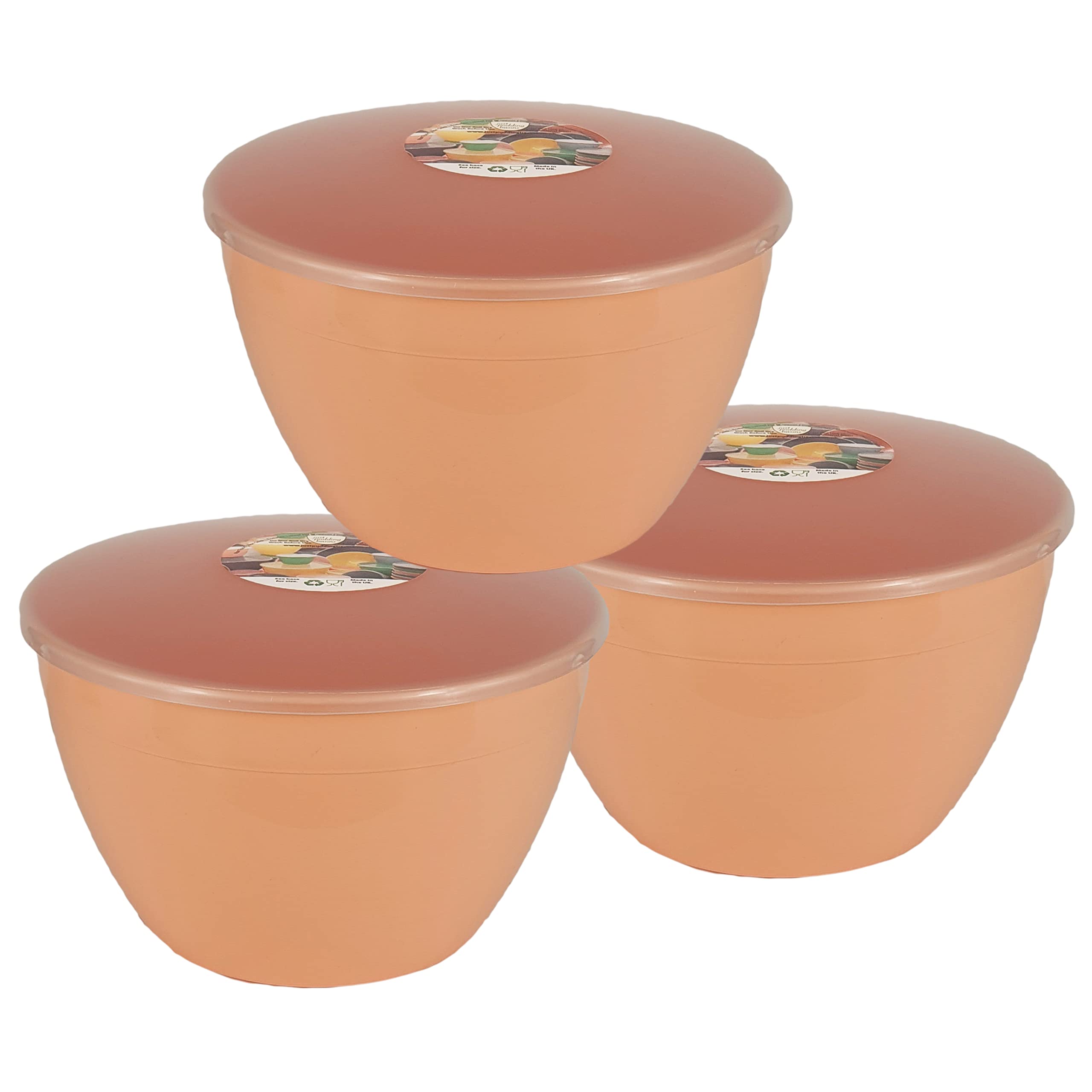 Just Pudding Basins Pastel Peach Coloured Plastic Pudding Basin and Clear Lid 3 pint 1.7 litre 3 Pack