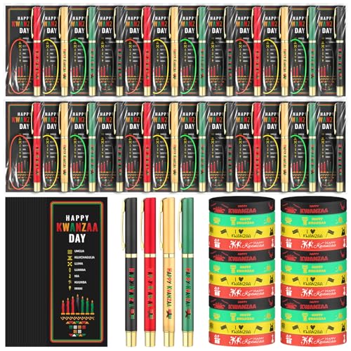 Ctosree 24 Set Happy Kwanzaa Gifts Bulk Ballpoint Pens with Greeting Cards Kwanzaa...