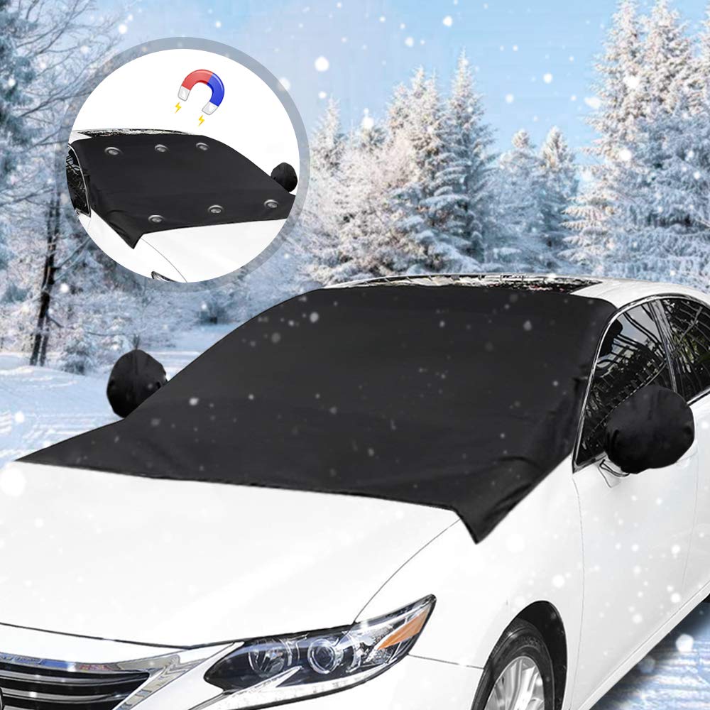 Couverture Pare-Brise Voiture, Magnétiques Bâche Pare Brise UV Soleil Protection Anti Givre Neige Anti Glace Pare-Soleil Repliable pour Plupart des Véhicules (210x120cm)