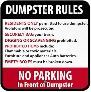 Aluminum Square Metal Sign Multiple Sizes Dumpster Rules Residents Only Violators Will Be Prosecuted A Black Facility Property With Border Weatherproof Street 12x12Inches