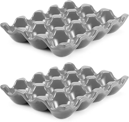 Miniatura 18 de Flexzion Bandeja de Cerámica para 12 Huevos - Portahuevos de Porcelana para Docena Completa Contenedor Organizador de Almacenamiento Soporte