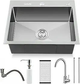 Cuba Inox Cozinha Luxo Aço Inox 304 com Acessórios, Kit Pia de Cozinha Quadrada com Torneira 60x45cm, Cuba de Inox Escovado Completa