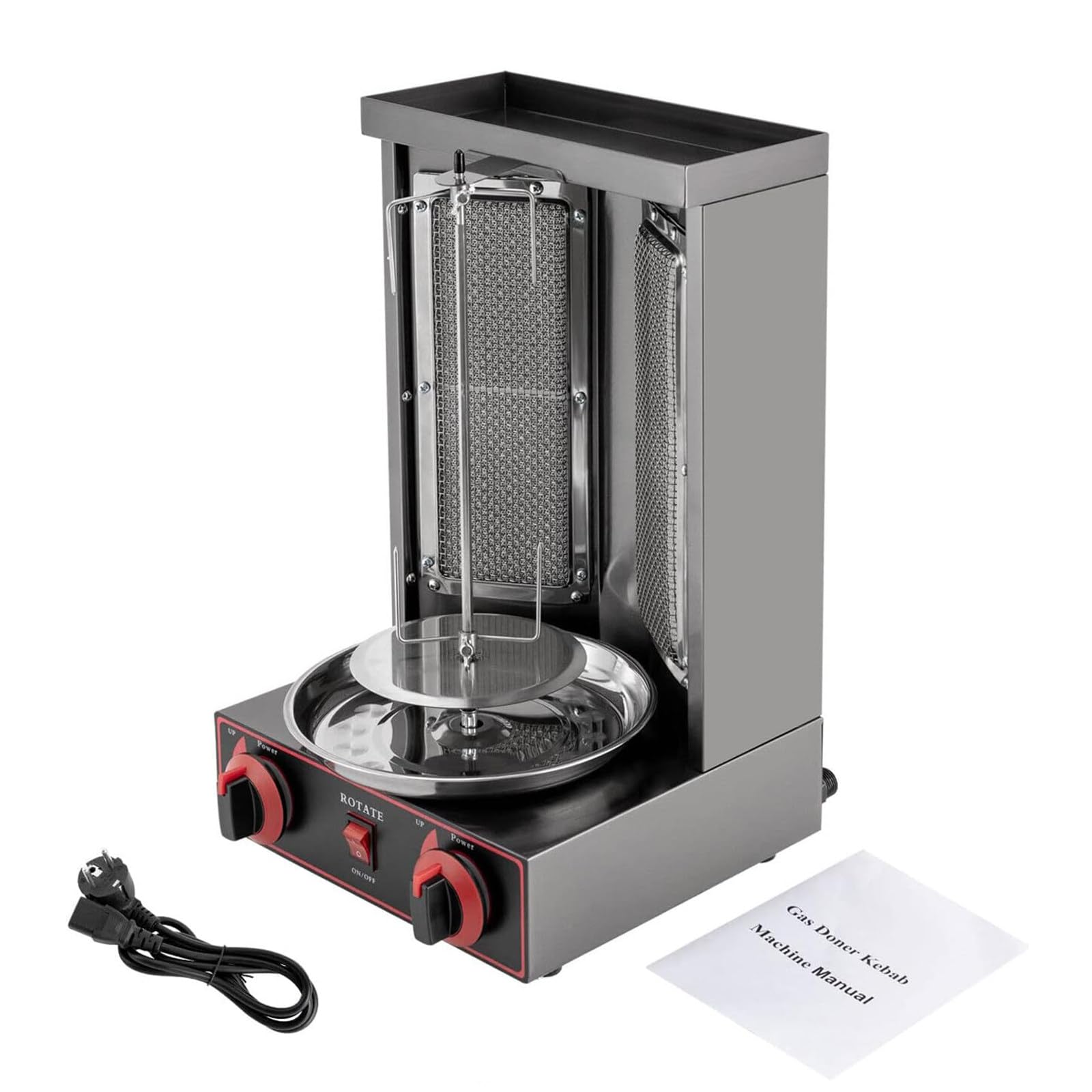 Machine à shawarma Commerciale, Machine à Kebab à gaz Doner, Machine à Griller de rôtissoire Verticale avec 2 brûleurs pour la Cuisine Domestique, rôtissoire de comptoir
