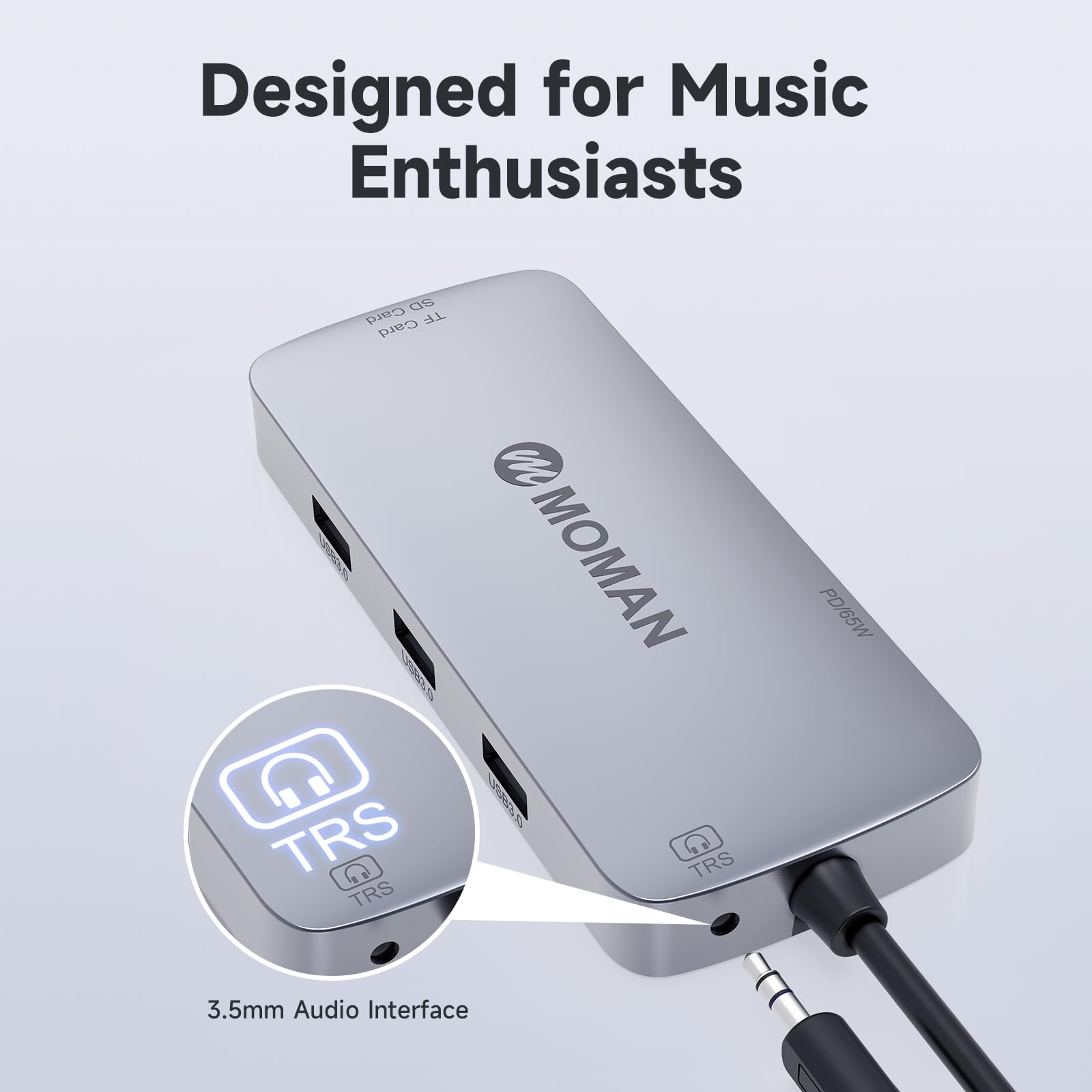 Moman Stacja dokująca, koncentrator USB C 9 w 1 z 100 W PD, 4K 30 Hz HDMI, 3 x USB 3.0 5 Gb/s, złącze audio 3,5 mm, Ethernet RJ45, czytnik kart SD/TF do myszy, klawiatury, dysków U, pamięci flash,