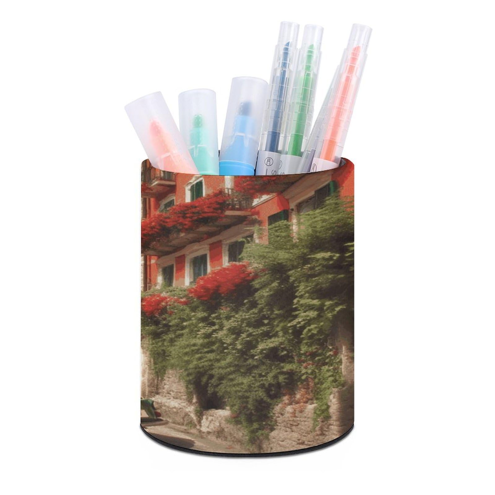 JTREHY - Round Clipboard Pencil Holder PU Leather Stationery Organizer Office Accessories Container Box