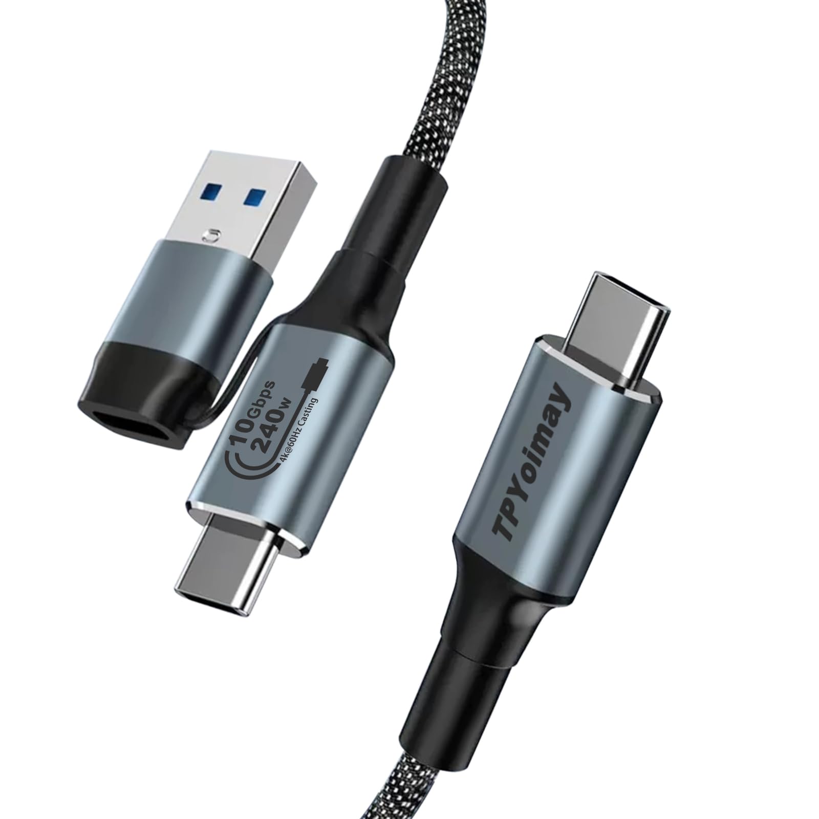 Cavo dati USB C a C, cavo di ricarica rapida da 240 W, supporto trasmissione 10 Gbps, 4K a 60 Hz, cavo di ricarica 2 in 1 da USB-A/C a tipo C, compatibile con Samsung Galaxy S21 S10 S9, MacBook Pro (2