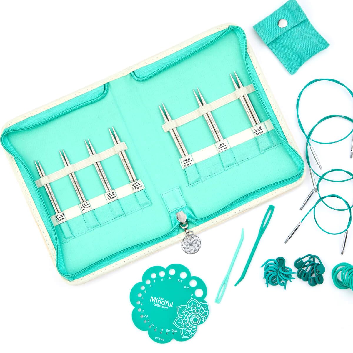 KnitPro The Mindful Collection Grace Interchangeable Circular Needle Set 4" (10cm), Silver Grace, 10 cm