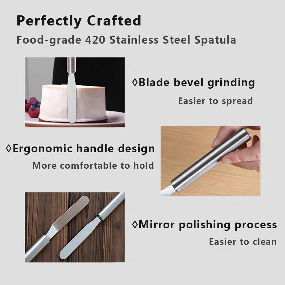 Spatule à glaçage, spatule coudée en acier inoxydable, 3 spatules de décoration de gâteaux