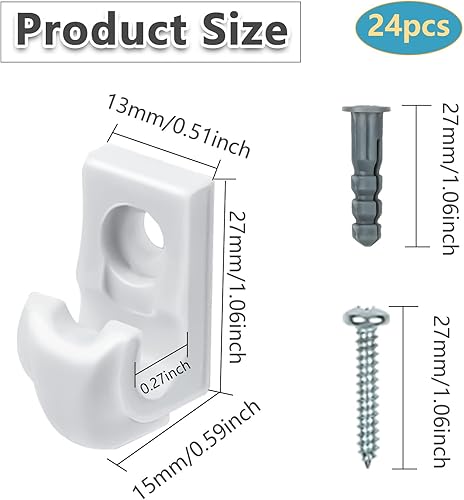 Miniatura 9 de Paquete de 48 clips de pared blancos para estantes de armario, clips de alambre para estante de alambre de plástico resistente, soportes de estante