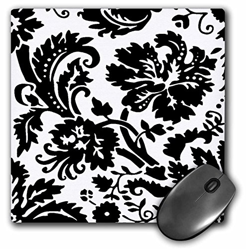 3dRose LLC 8 x 8 x 0.25 Inches White Damask with Black Large Print Stylish Flowery Swirls Mouse Pad (mp_151444_1)