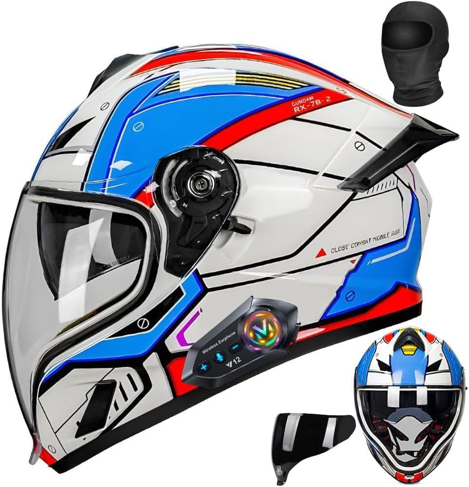 Casco integral Bluetooth para motocicleta aprobado por DOT, casco modular para motocicleta con visera solar incorporada, puertos de ventilación