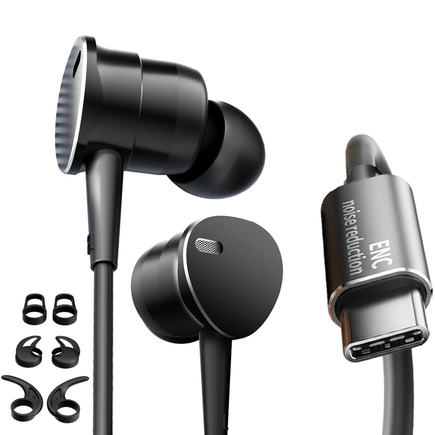 Cuffie con cavo di tipo C, auricolari sportivi con bassi profondi, auricolari magnetici anti-groviglio, con cancellazione del rumore delle chiamate, cuffie USB C con microfono, auricolari stereo con