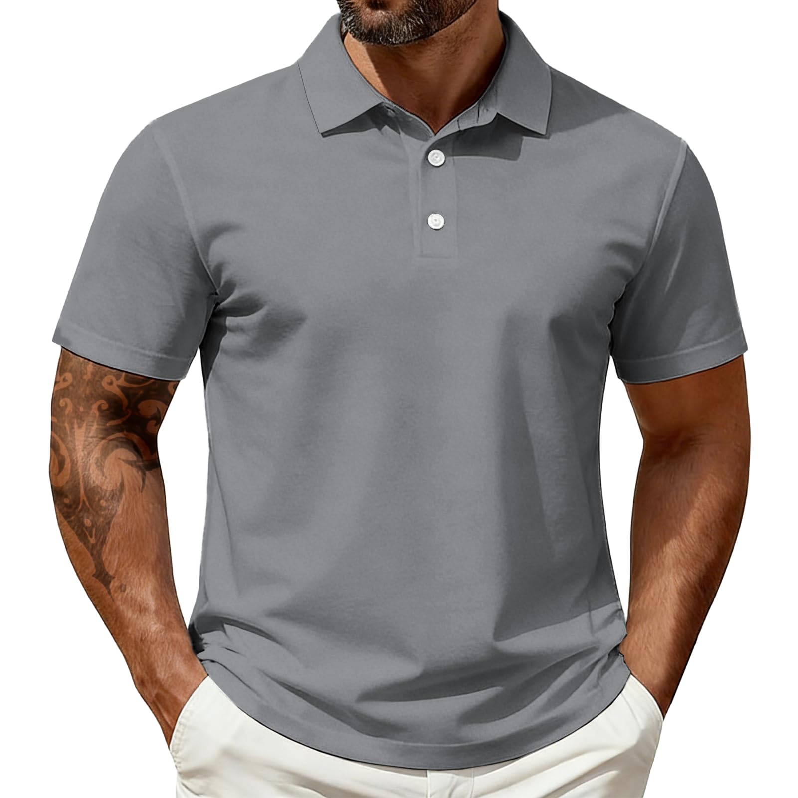 domirica Mens Hawaiian Polo Shirts Summer Golf Beach Short Sleeve Collared Quick Dry Lightweight Regular Fit Shirt Medium Grey