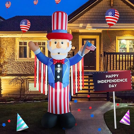 YEFOLAHK 8FT 4th of July Inflatable Uncle Sam Blow Up Patriotic Uncle Sam with USA Flag for Outdoor Yard Garden Lawn Independence Day Memorial Day Patriotic Decorations