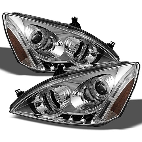 AKKON - For Honda Accord Chrome Clear Dual Halo Ring DRL LED Projector Headlights Front Lamps Replacement Pair