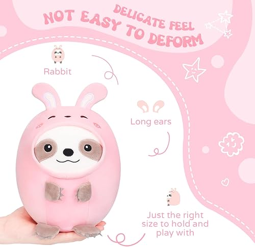 Miniatura 4 de AIXINI Bonita almohada de peluche de conejo perezoso de 8 pulgadas, suave peluche Kawaii perezoso con traje de conejo, regalo para niños
