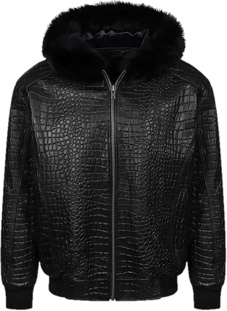 ジャケット・アウター Real leather crocodile LAMBSKIN jacket Men's Black Real Leather Crocodile Embossed Jacket Biker Alligator