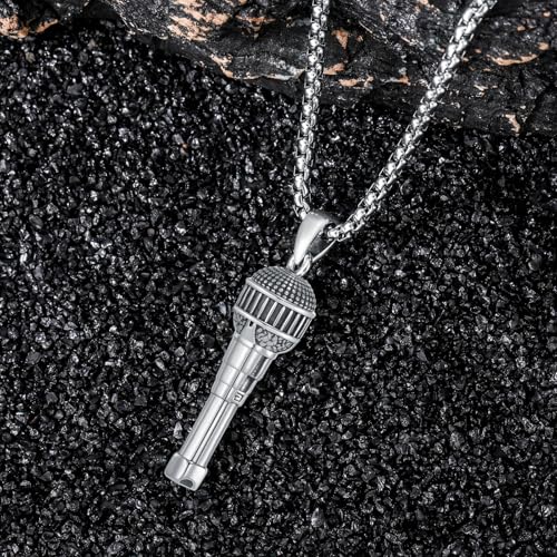 Microphone Necklace 925 Sterling Silver Microphone Pendant Jewelry for Men Women, w/Stainless Steel Chain 22''+2'' - Image 5