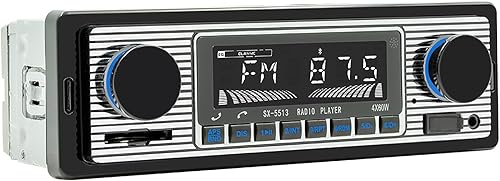 Radio clásica para automóvil DIN con Bluetooth para automóvil, radio FM estéreo para automóvil, llamadas manos libres, puerto USBSDAUX, reproductor