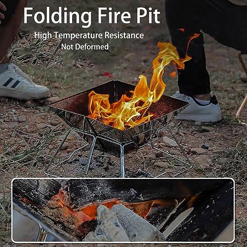 Faltbar Feuerschale mit Grillplatte und Feuerfeste Unterlage Tragbar Garten Camping Ofen Mini BBQ Grill – Bild 3