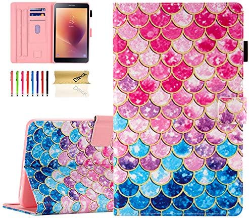 Dteck Case for (2017) Samsung Galaxy Tab A (8.0-Inch) Tablet (SM-T380) - Fold Stand Flip Cute Cartoon Case Synthetic Leather Protective Folio Lightweight Cover with Card Holders (Pink Scale)