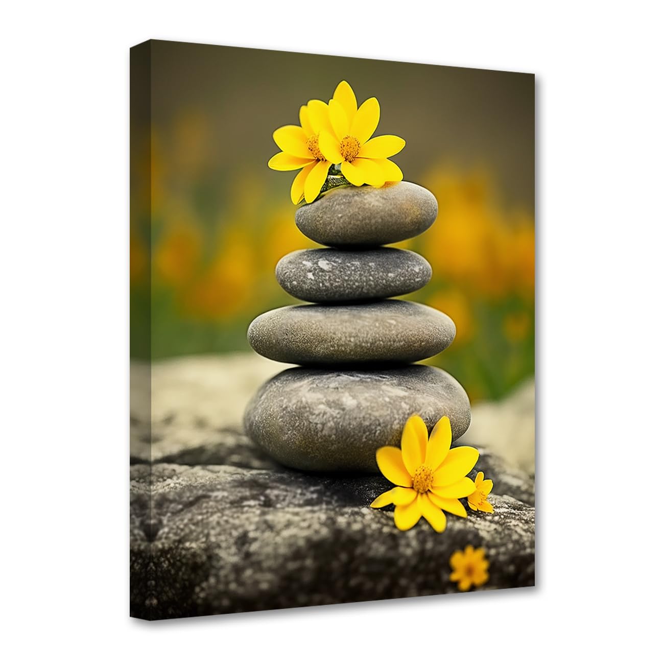 LZIMU Zen Wall Art Pebble Stones and Flowers Canvas Prints Yoga Spa Meditation Painting for Spiritual Room Bathroom Office Decoration (Zen-2, 30.00 x 45.00 cms) — image 1