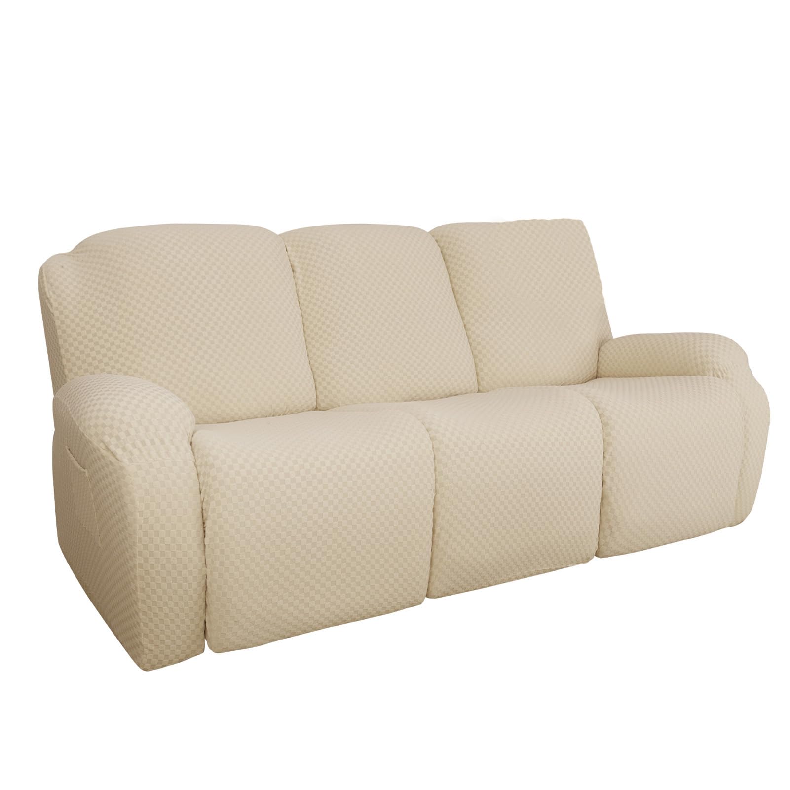 Generisch Sessel überzug Stretch | Jacquard Ruhesessel Bezug | Sesselbezug mit Taschen (Hellbeige,3 Sitzer)
