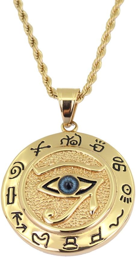 Large Eye of Horus Mythical Pendant in Stainless Steel Layered in Rich 14k Gold With an 24" Gold Plated Stainless Steel Chain