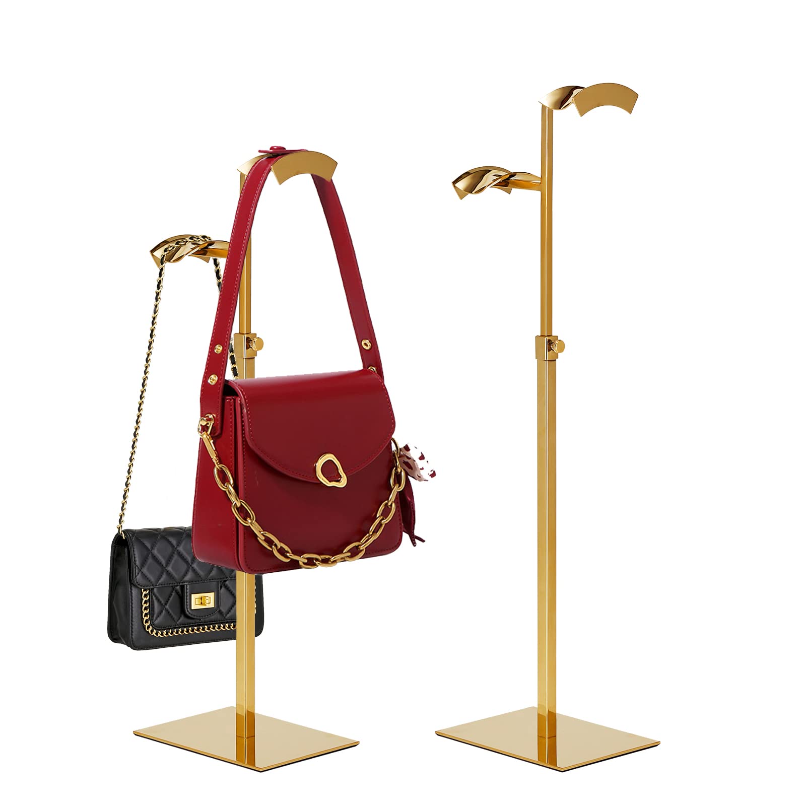 Purse Display Stand, 2 Pack Gold Handbag Display Stand, Stainless Steel Purses Stands for Display, Adjustable Height Bag Display Holder Stand for Store Boutique