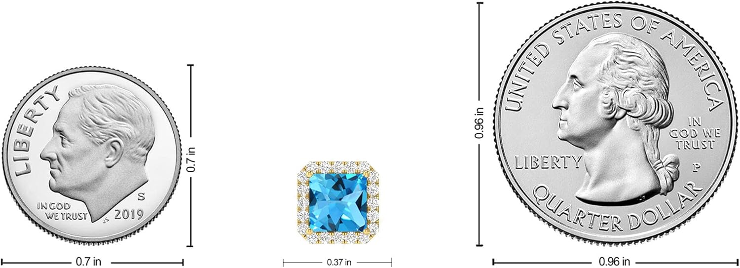 Inspereza Princess Cut Gemstone and Round Diamond Halo Stud Earrings in 14kt Gold (6 MM gemstone)