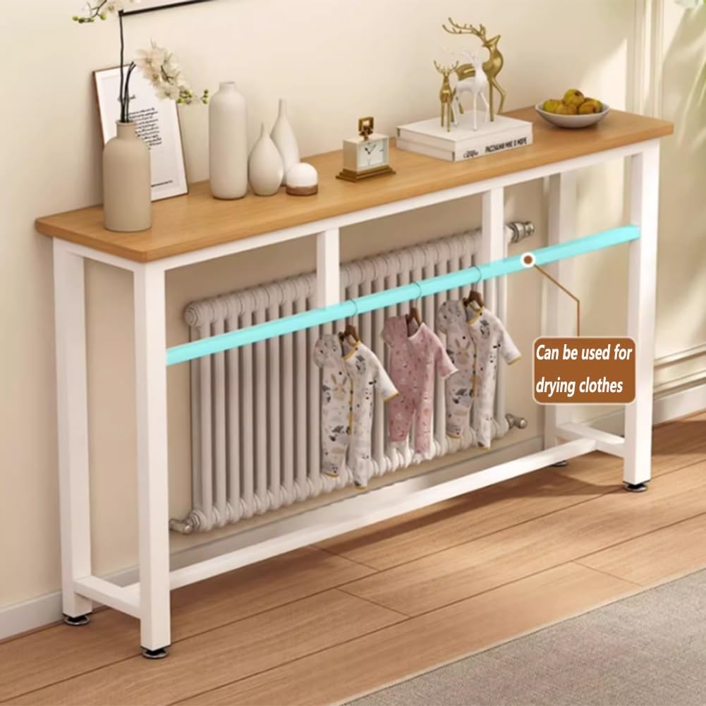 Cubierta delgada de metal para radiador y mesa de consola, armario de protección de calefacción con estante de madera para el hogar y la oficina (120 x 20 x 100 cm), diseño elegante y funcional