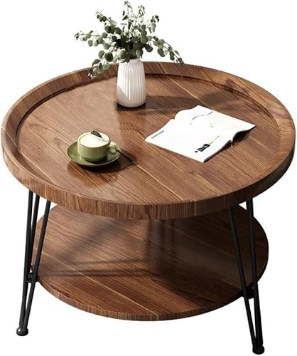 ZOYIZEN Round Coffee Table with 2 Levels, Wooden Side Table, Living Room Table, Wood Look, Size of the Large Side Table is 50 x 45 cm (Diameter x H), Small Table Top 36 cm Diameter, Living Room Table
