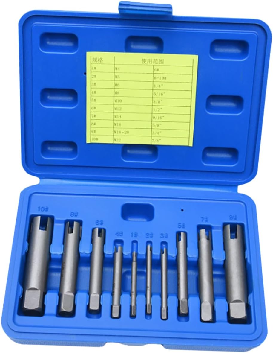 Broken Tap Extractor Set 10 Pcs Alloy Screw Extractors Durable Remover Tool for Damaged Bolts Rusty Screws