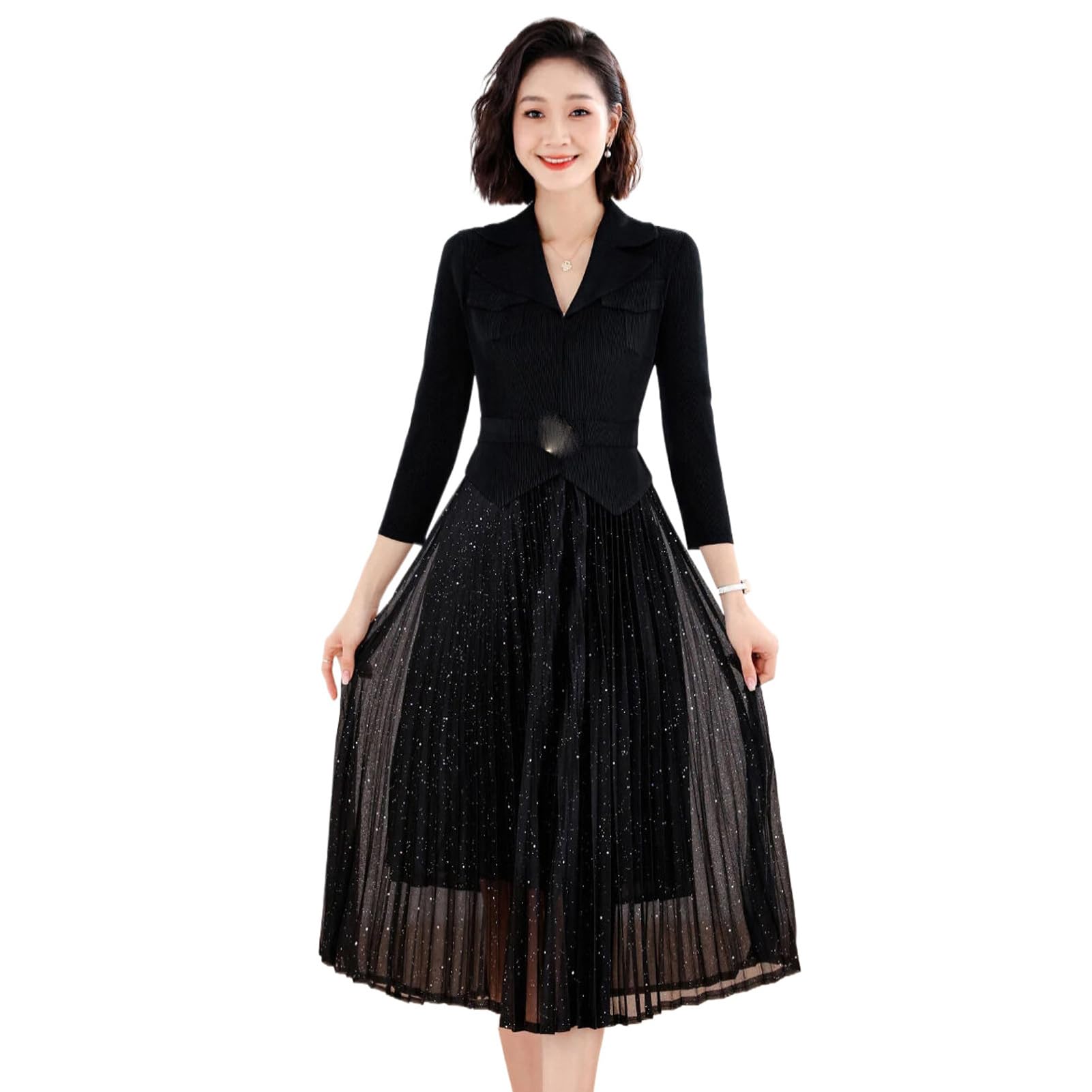Robe midi manches longues pour une fête décontractée en maille - 8