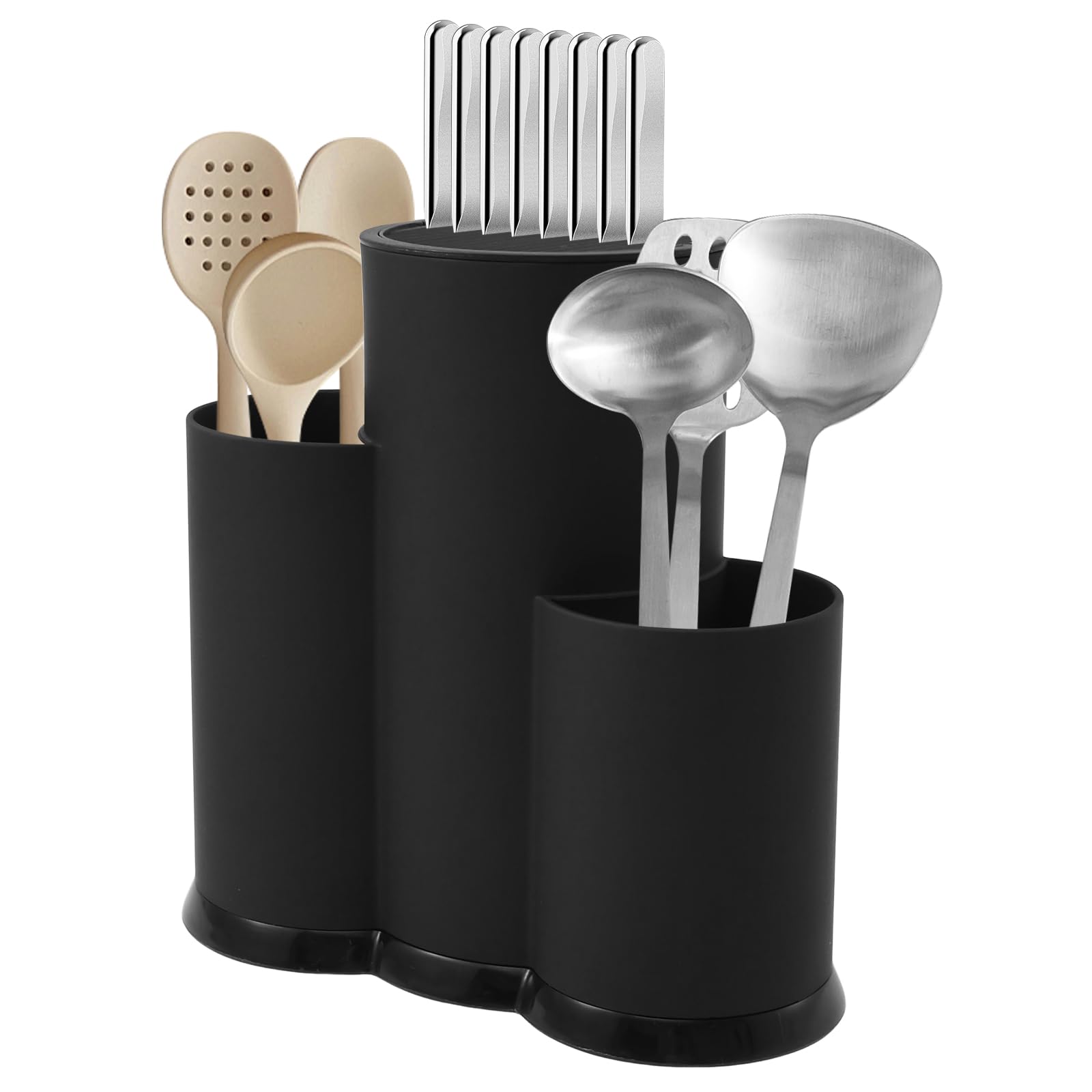 Universal Kitchen Knife Holder Block Without Knives 3 in 1 Detachable Round Plastic Knives and Utensil Stand with Scissors Slot Space Saving Knife Storage Block for Countertop