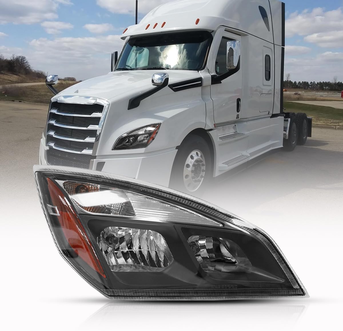 Left Halogen Headlights Fit for Freightliner Cascadia 2018-2024,Replacement Headlamp DOT and SAE Approved