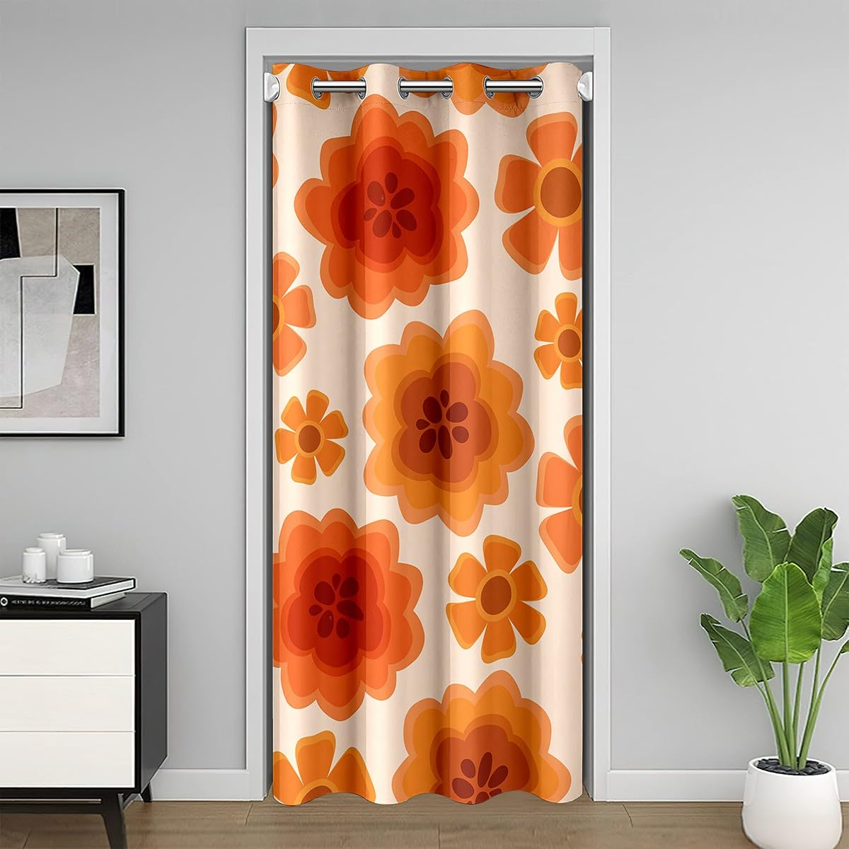 Rideau occultant marguerite orange haut de gamme style rétro pour porte et salon