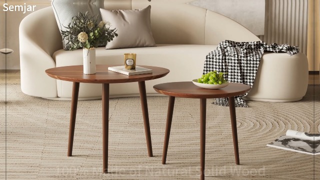 Amazon.com: Semjar Small Oval Coffee Tables Set,Acacia Wood