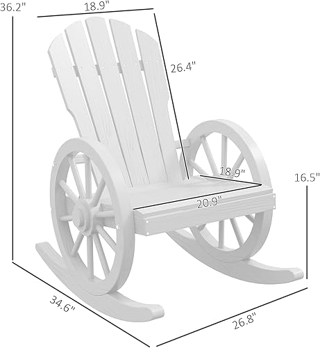 Miniatura 3 de Outsunny Mecedora de madera, mecedora Adirondack con diseño de listones y respaldo de gran tamaño, mecedora para exteriores con reposabrazos de