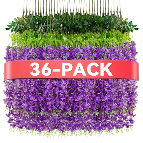 Alotiki Wisteria Hanging Flowers 36 Pack Fake Hanging Flowers Wisteria Artificiales Garland for Home Wedding Arch Floral Party Garden Ceremony Outdoor Decor 3.6 Feet Long(36 Purple)